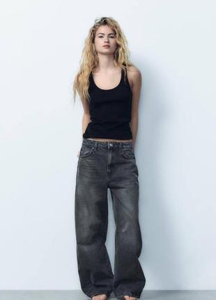 Темно-сірі джинси baggy balloon mid-rise від zara, широкі джинси, середня посадка