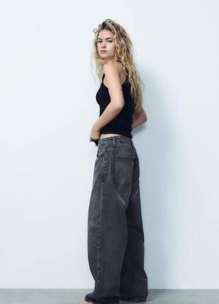 Темно-сірі джинси baggy balloon mid-rise від zara, широкі джинси, середня посадка2 фото