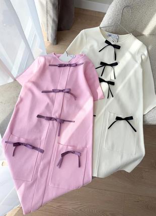 Розовое и белое платье с бантиками zara