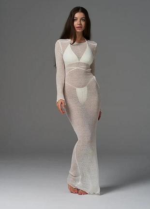 Женская летняя пляжная туника платье вязаная с открытой спиной luxurious белая