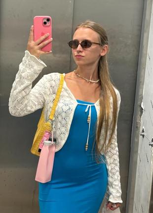 Вязаный кардиган ажурный на завязках