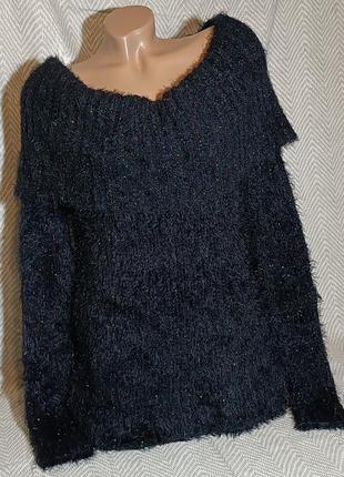 Джемпер вязаный пушистый свитер травка блестящий нарядный с люрексом, кофта женская