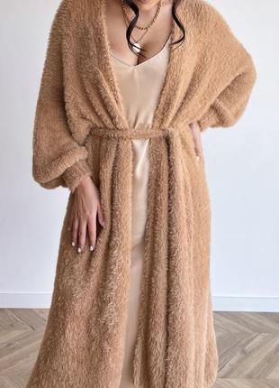 Подовжений кардиган оверсайз з норкової пряжі