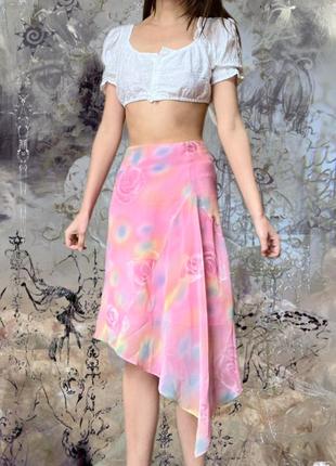 Асиметрична coquette boho hippie cottage fairy y2k вінтажна спідниця міді квітковий сітка