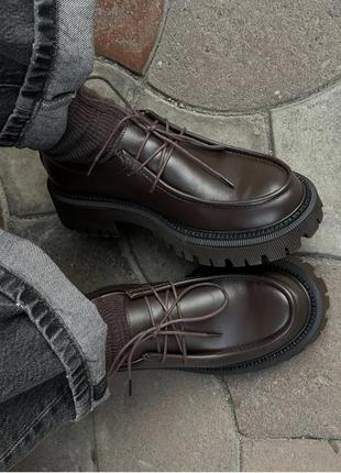 Дербі, лофери, шоколадні, шкіряні 38 розмір