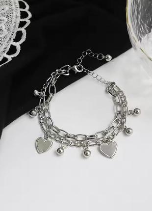 Браслет двойной сердца шарики