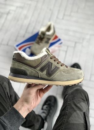 Зимние кроссовки new balance 574 haki (мех) 40-41-42