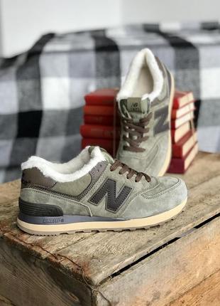 Зимние кроссовки new balance 574 haki (мех) 40-41-427 фото