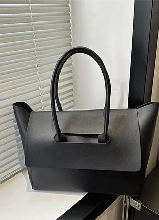 Тренд стильна велика чорна жіноча сумка на плече якісна екошкіра шопер тоут