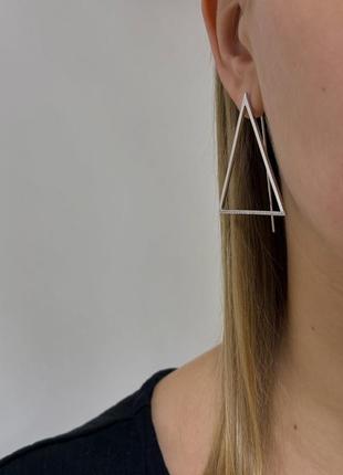 Оплата 100%🇺🇦 серьги серебро 925 проби + родиной, цирконии камешков библи треугольники крупные