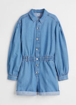 Джинсовый клмбинезон в ретро стиле с объемными рукавами h&m