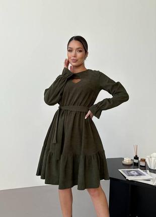 Платье короткое женское с рюшами поясом сердцем вельвет 42-52 черное хаки малина ярко-розовое серое