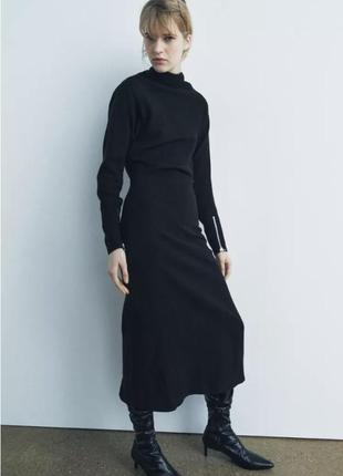 Черное длинное платье zara zw collection с молниями. шерсть и вискоза. new6 фото