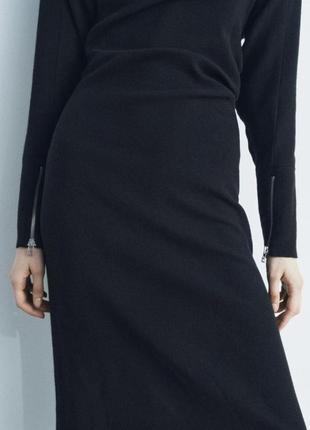 Черное длинное платье zara zw collection с молниями. шерсть и вискоза. new7 фото