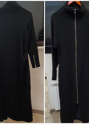 Черное длинное платье zara zw collection с молниями. шерсть и вискоза. new2 фото