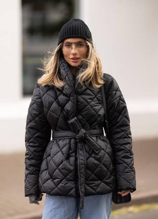 Стеганая демисезонная женская куртка с поясом, куртка-лайнер с воротником на весну, пуфер