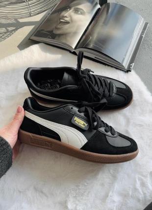 Кеды кроссовки puma palermo leather black/gray/gum