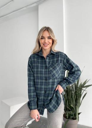 Женская фланелевая рубашка в клетку на пуговицах 2433