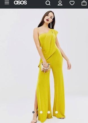 Облегающий комбинезон на одно плечо с разрезами asos design
