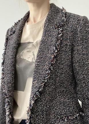 Massimo dutti стильний подовжений твідовий жакет без застібок