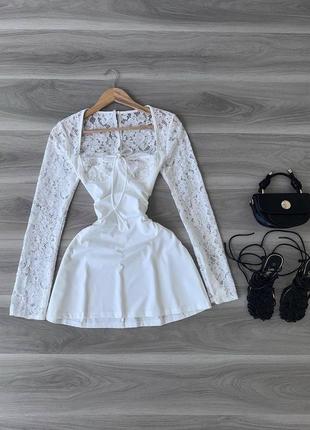 Платье с гепюром платье женское с чашками гипюровое нарядное праздничное на событие белое черное