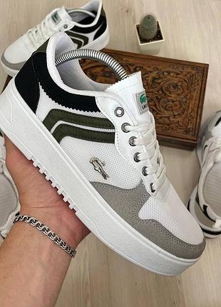 Белые мужские кроссовки "lacoste", замш