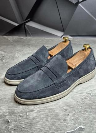 Чоловічі замшеві лофери, туфлі мокасини з натуральної замші сірого кольору 8220