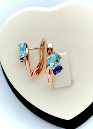 Серьги с синими и голубыми цирконами (медицинское золото)