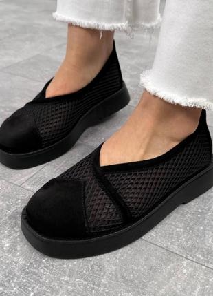 Туфли 🖤 замша сетка натуральный лак