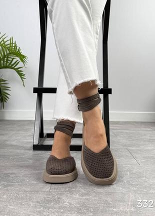 Босоніжки erika, капучино, натуральна замша з перфорацією