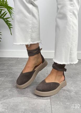 Босоніжки erika, капучино, натуральна замша з перфорацією