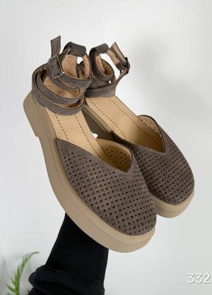 Босоніжки erika, капучино, натуральна замша з перфорацією