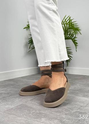 Босоніжки erika, капучино, натуральна замша з перфорацією