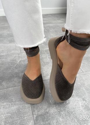 Босоніжки erika, капучино, натуральна замша з перфорацією