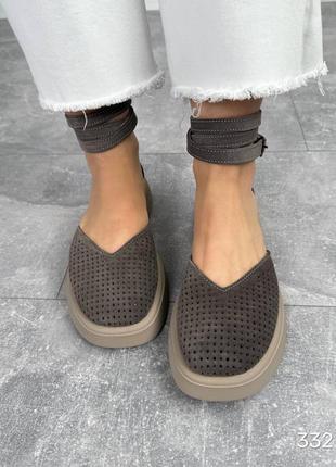 Босоніжки erika, капучино, натуральна замша з перфорацією