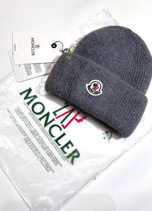 Женская шапка moncler / женская шерстяная шапка монклер / серая шапка moncler / серая шапка монклер / пушистая шапка монклер / шапка monkler _1