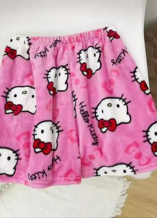 Шорты пижамные плюшевые домашние коти котти hello kitty шорты женские подростковые, киты китты y2k