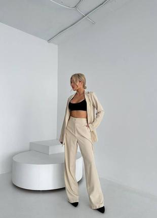 Костюм классический брючный женский пиджак свободный на пуговицах жакет и брюки свободные...