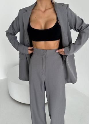 Костюм классический брючный женский пиджак свободный на пуговицах жакет и брюки свободные...