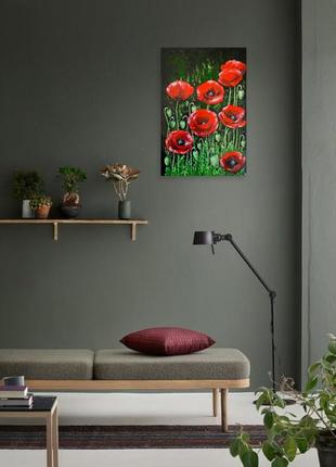 Картина красные маки акрилом, оригинальная живопись 30*20 см