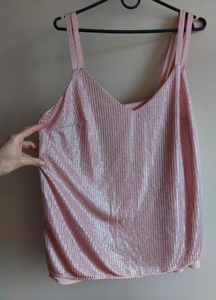3xl блестящий, пудровый топ next большого размера, р. 18, 48 евр., праздничный топ блуза
