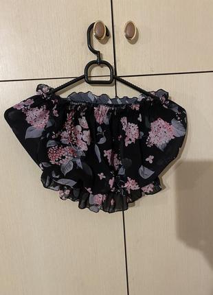 Кроп топ бандо на присборках с воланами легкий шифоновый zara