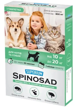 Спиносад таблетка от блох для котов и собак от 10 до 20 кг