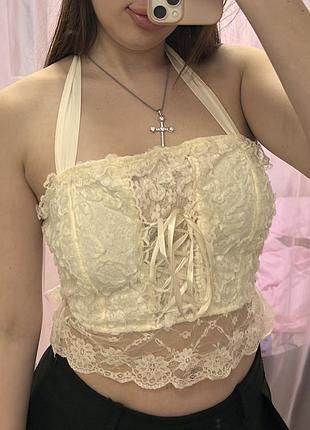 Корсет утягивающий корректирующий с кружевом на завязках