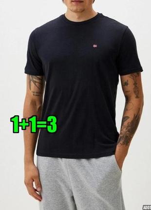 🤩1+1=3 брендовая темно-синяя мужская футболка napapijri, размер 46 - 48