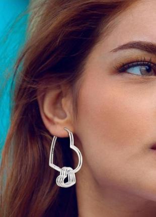 Серьги серебро silver_pandora оригинальные стильные трансформеры сердце тип кольца