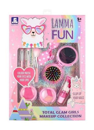 Косметика тіні, рум'яна, блиск для губ, пензлики, щітка для волосся, в коробці