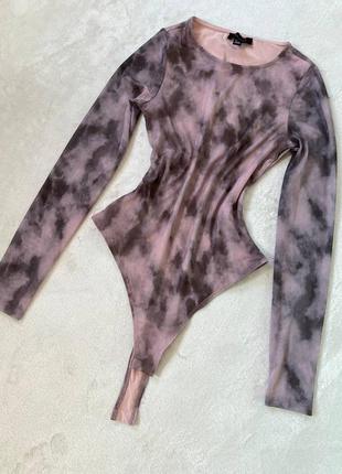 Боди длинный рукав сетка подкладка разводы тай дай tie-dye лонгслив водолазка кофта
