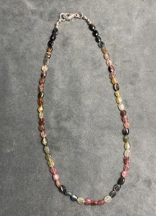 Намисто натуральний турмалін різнокольоровий рожевий блакитний зелений срібло