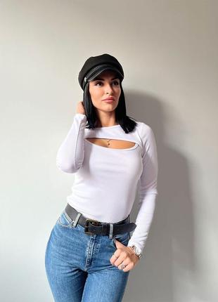 Жіноча кофтинка з розрізом на грудях кофта лонгслів рубчик рубчік